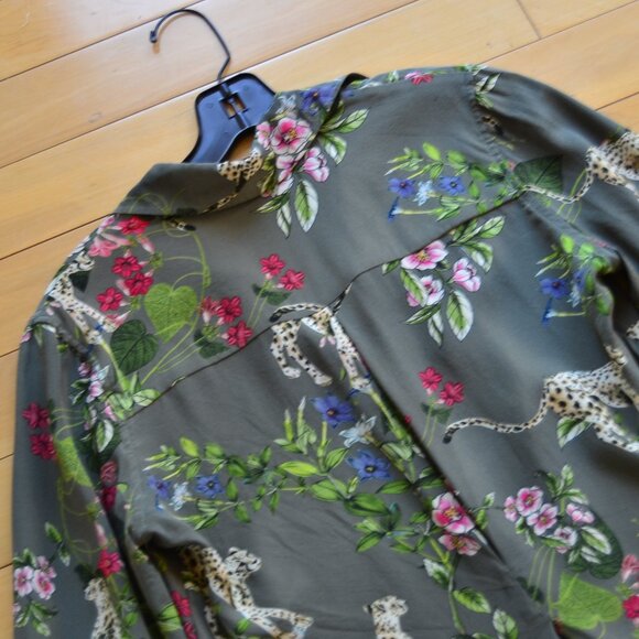 L'AGENCE NINA KAHKI CHEETAH SILK SHIRT SIZE XS - Picture 9 of 13